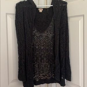 Grey Knit Cardigan with Hood